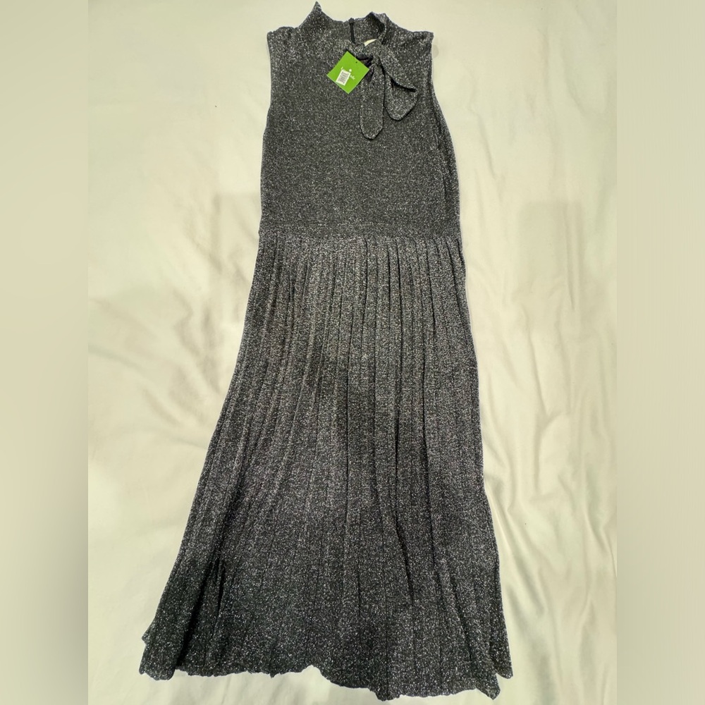 NWT Kate Spade Sparkle Mock Neck Pleated Knit Midi Dress